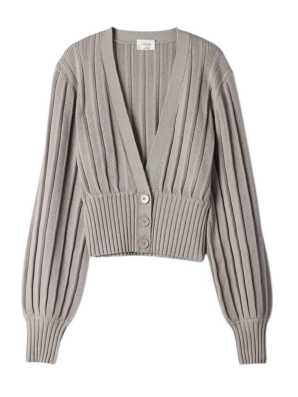 Aritzia Wilfred Plunge Front Cropped Merino Wool Cardigan in Gray Size Small